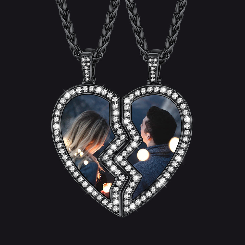 Customized Picture 2 Half Heart Matching Necklaces for Couple Bff