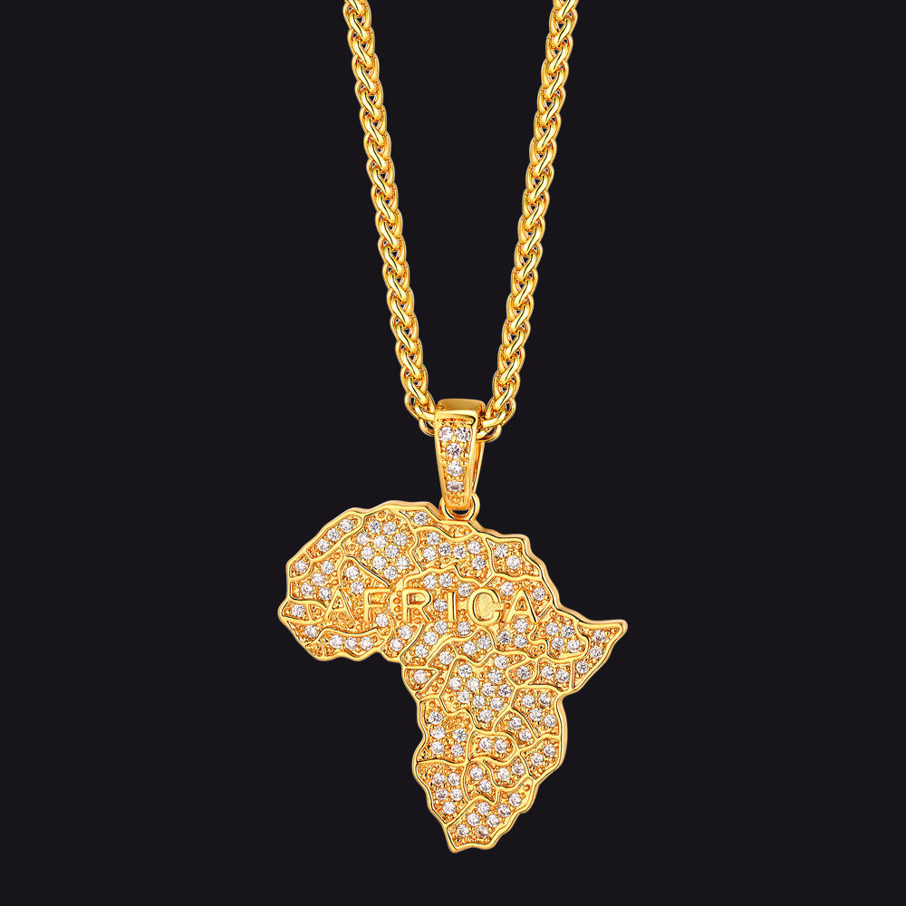 Hip Hop Zirconia Africa Map Necklace for