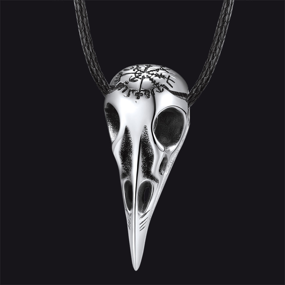 Raven Skull Necklace With Viking Compass for