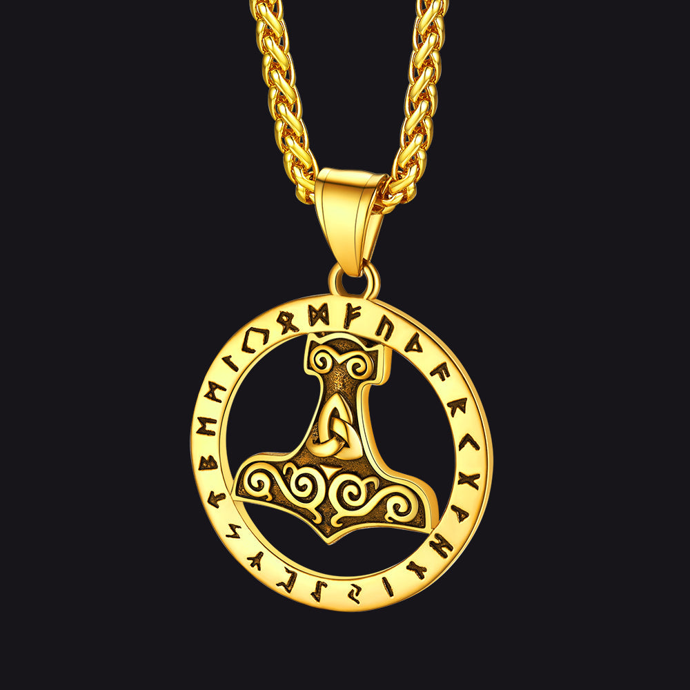 Viking Thor's Hammer Rune Pendant Necklace for