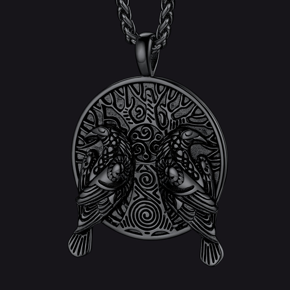 Viking Huginn and Muninn Ravens Coin Necklace for