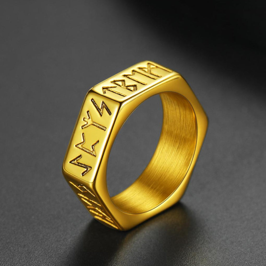 Norse Viking Hexagon Runes Band Ring for