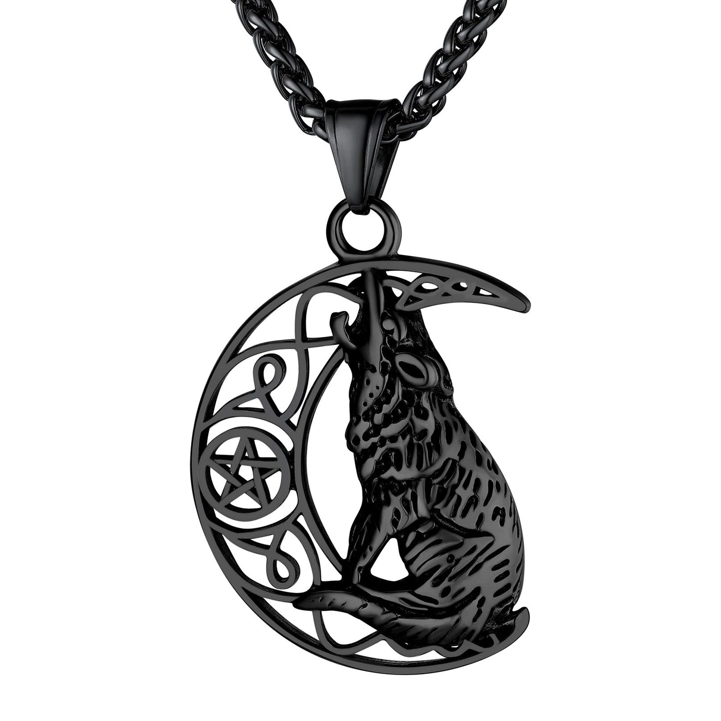 Viking Celtic Crescent Moon Wolf Necklace Jewelry for