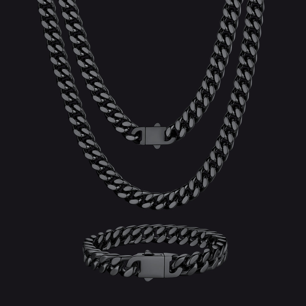 9mm Miami Cuban Chain & Bracelet Jewelry Set for