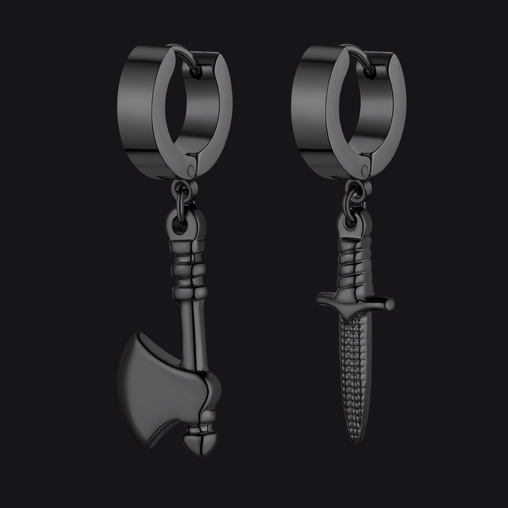 Punk Battle Axe Dagger Dangle Hoop Earring for