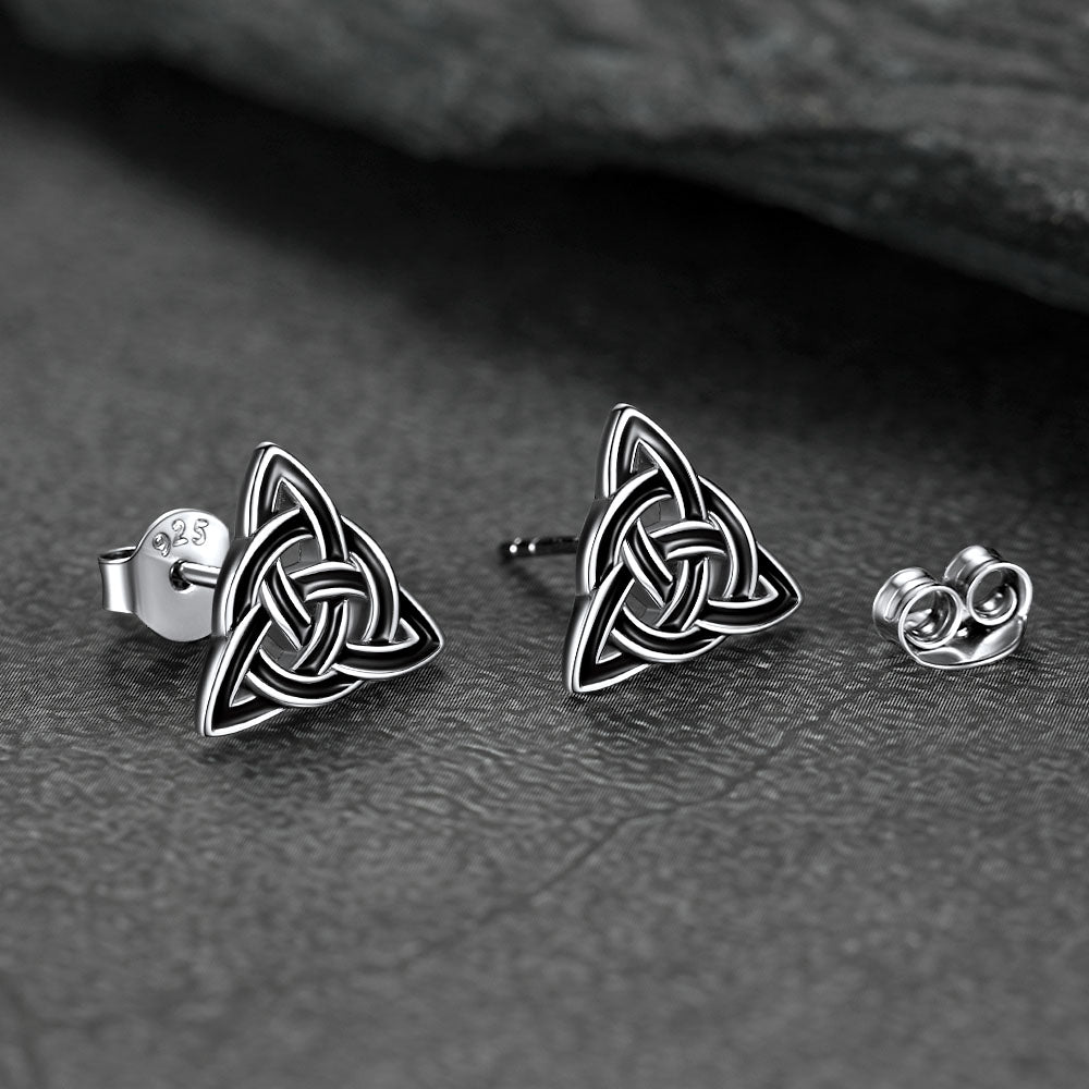 Flash S925 Black Celtic Knot Stud Earrings for