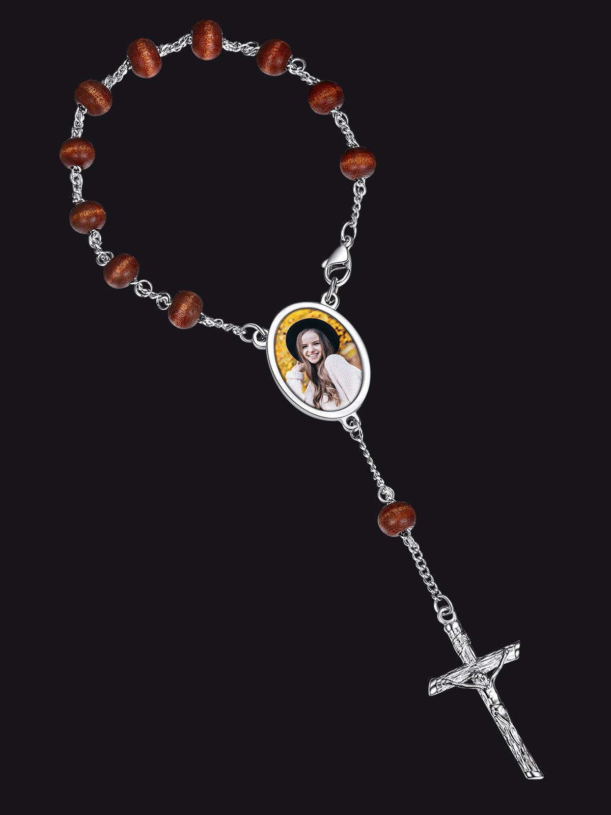 Personalized Picture Rosary Beads Cross Bracelets for