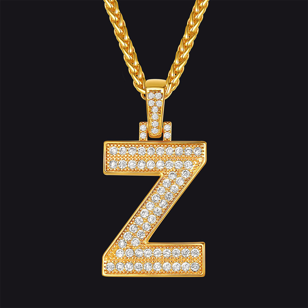Gold Number Initial Chain Necklace With Cubic Zirconia for