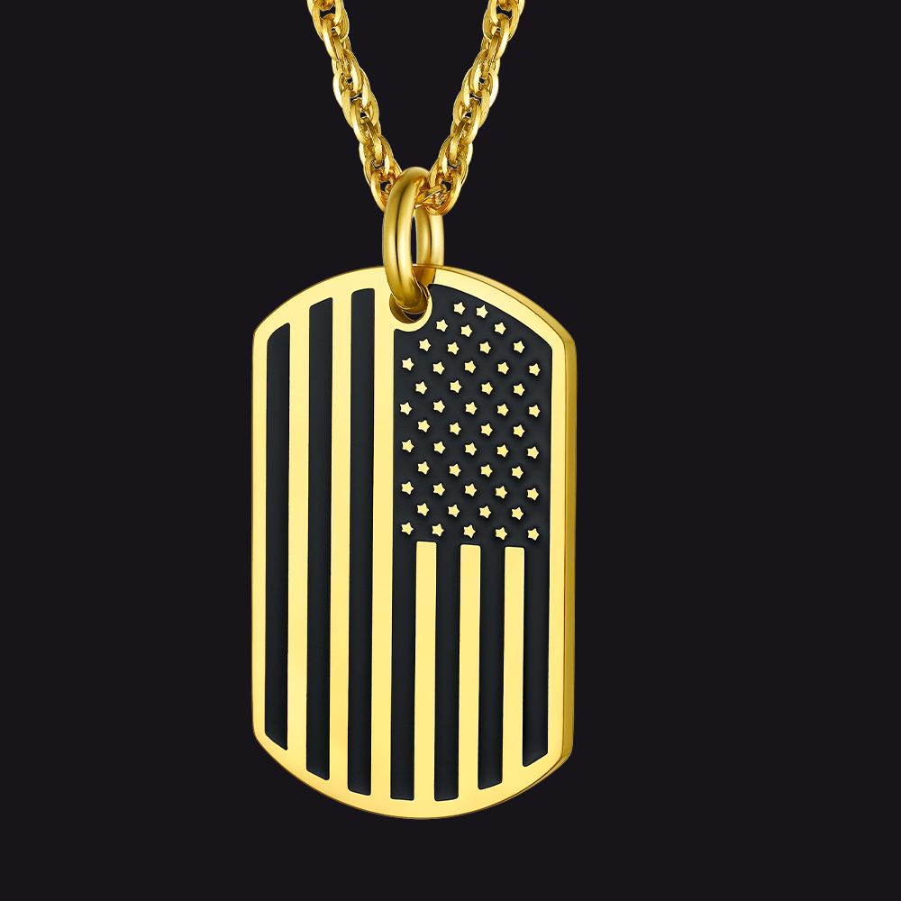 Engraved Patriotic American Flag Dog Tag Necklace for