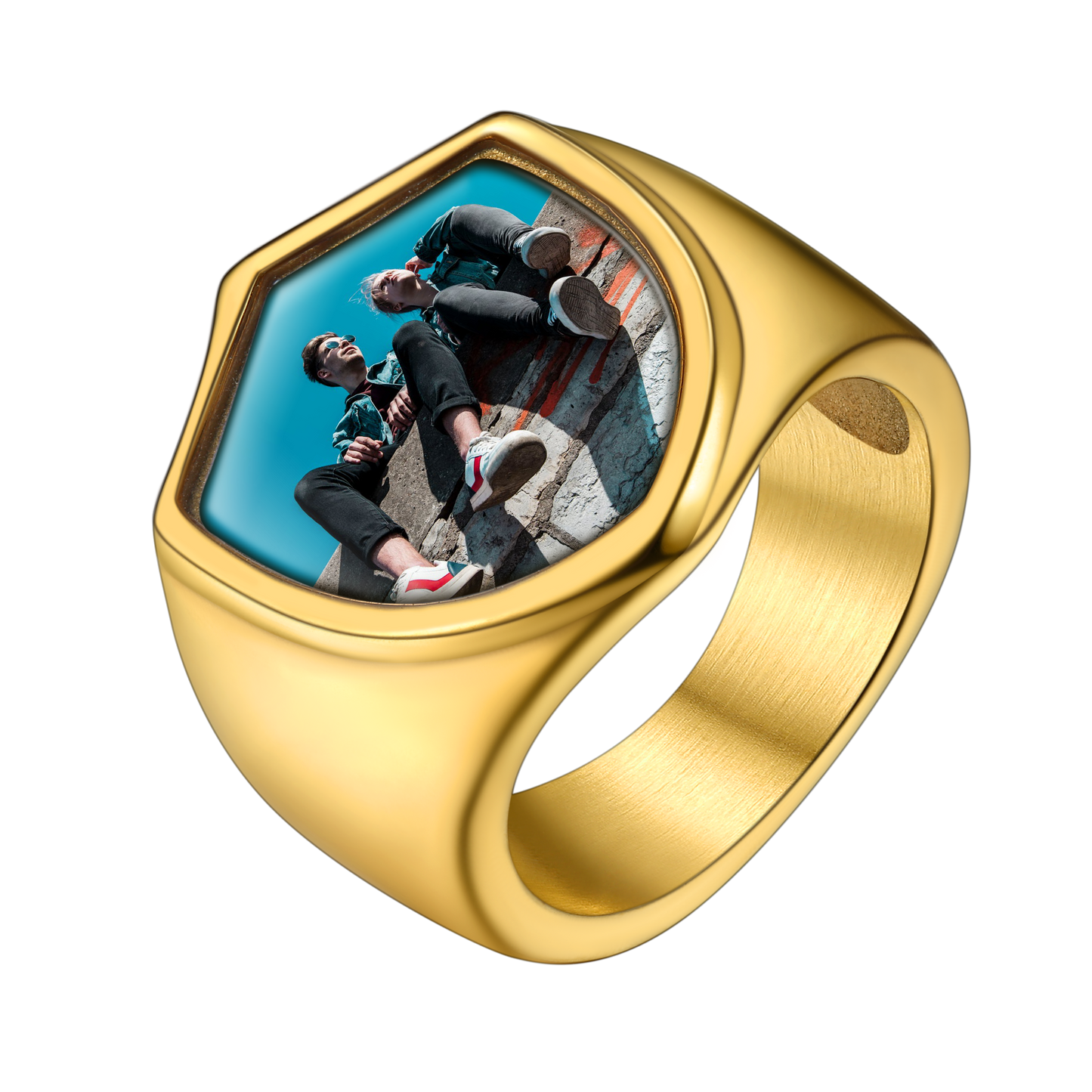 Customized Shield Signet Ring With Photo Memorial Gift for