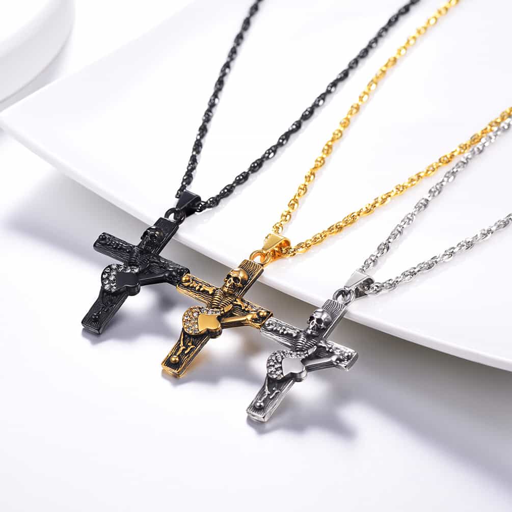 Punk Skull Guitar Cross Necklace for