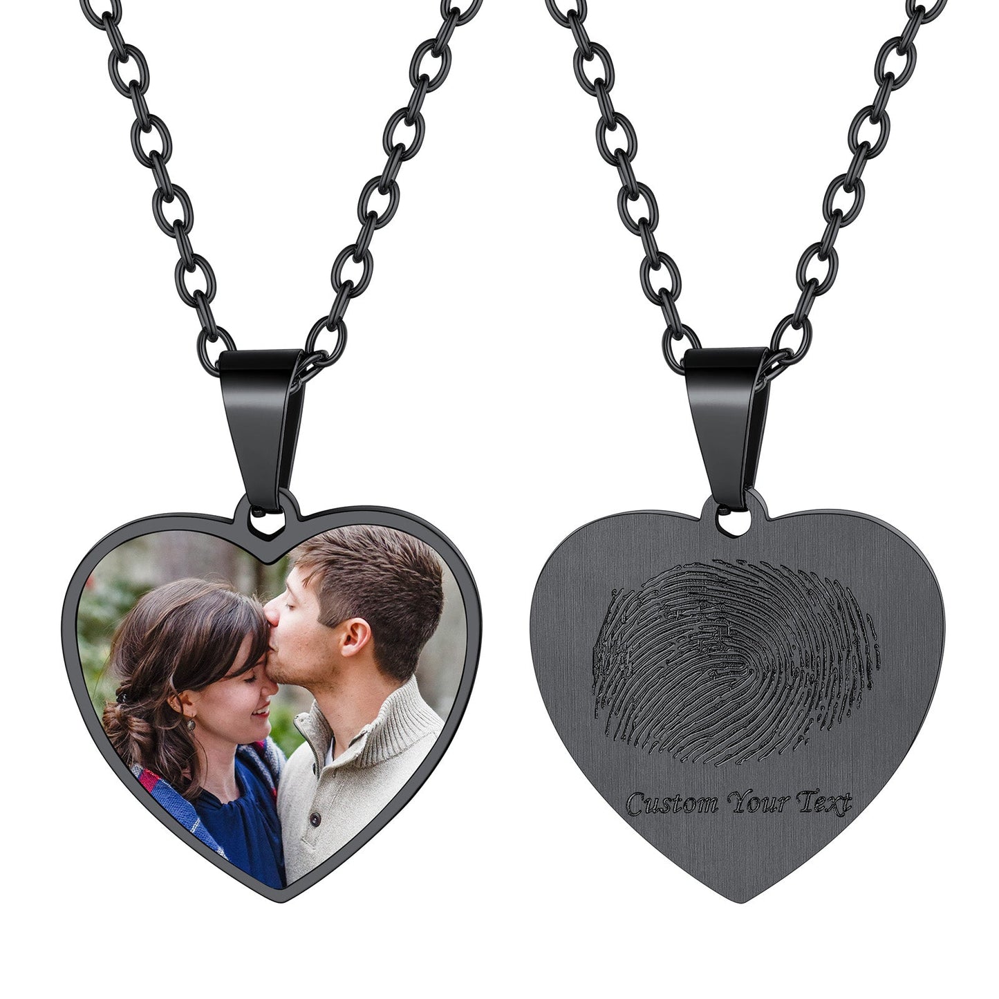 Customized Heart Photo Fingerprint Necklace for