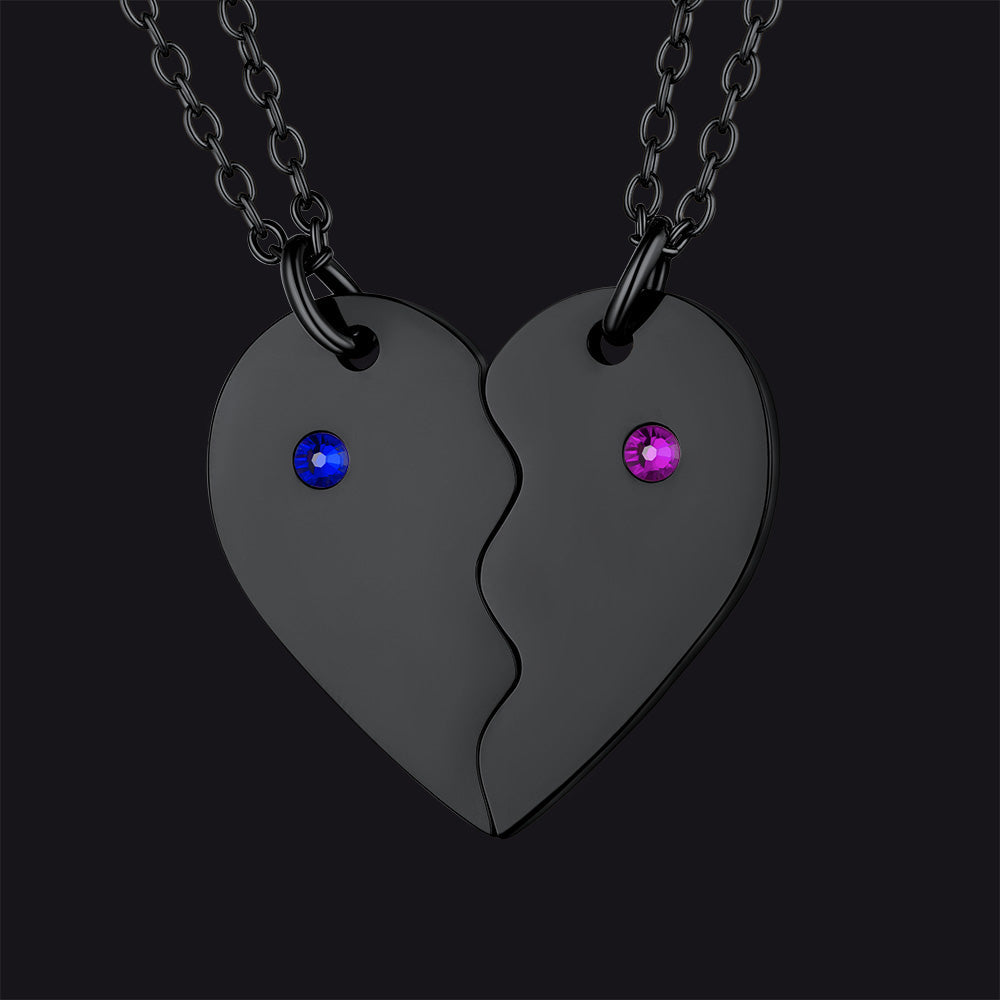 Custom Heart Matching Necklaces With Birthstone for Couple Best Friends