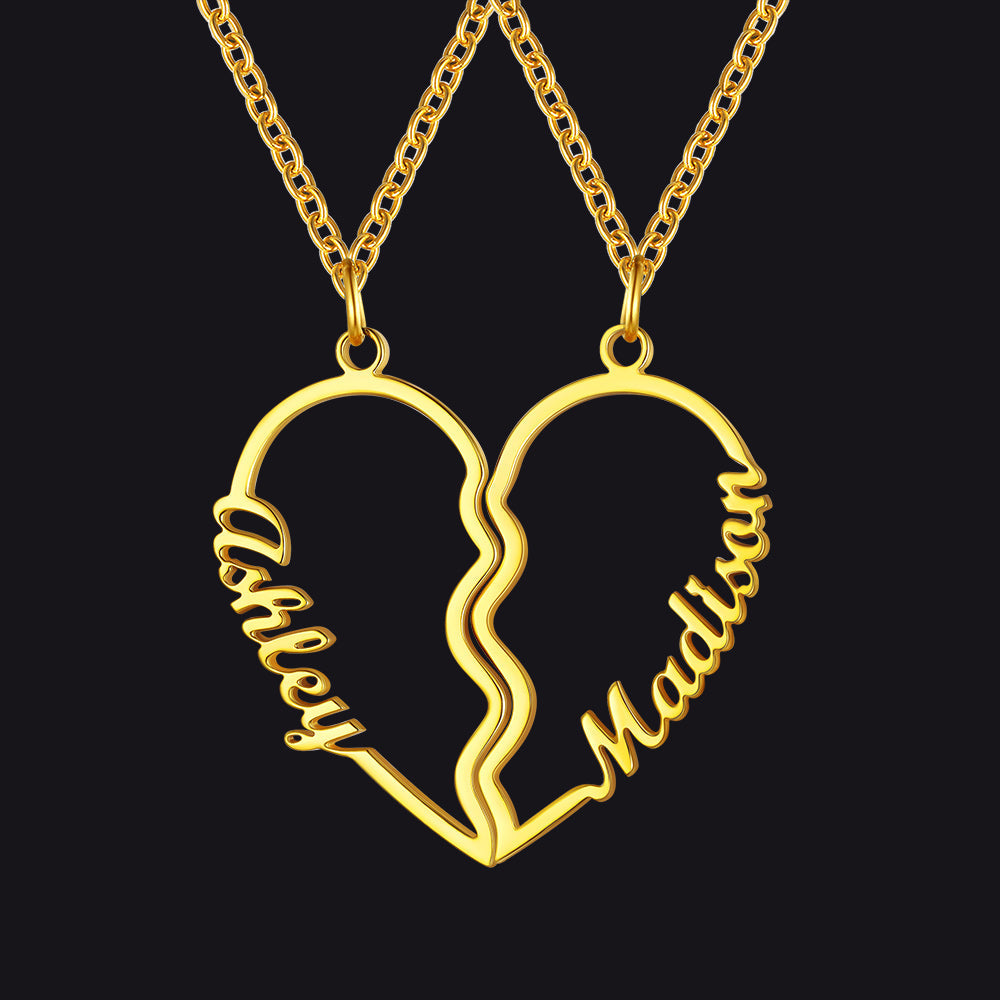 Custom Name Matching Heart Couple Necklaces Gift for Couple Mom Daughter