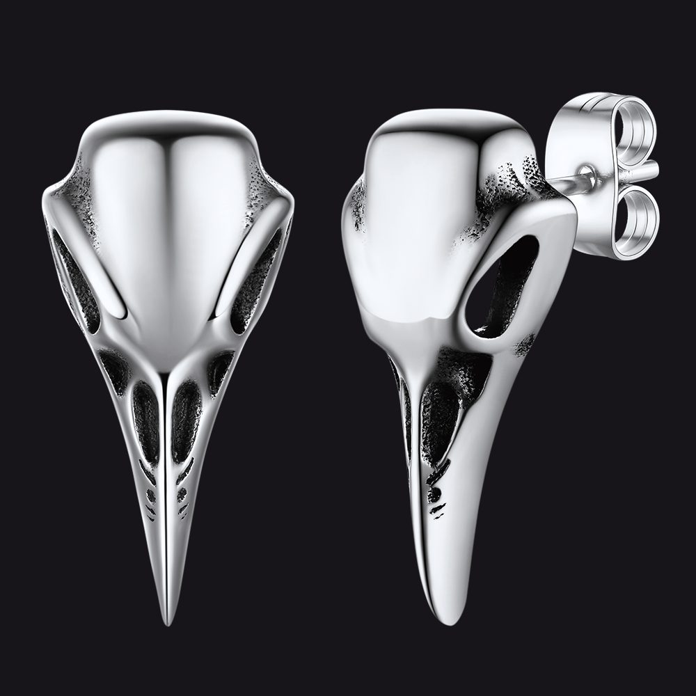 Gothic Raven Skull Stud Earring for