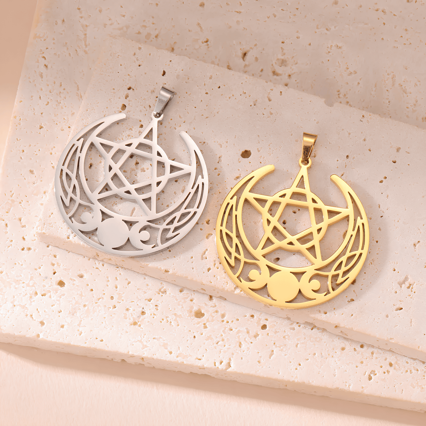Mystic Moon Triple Goddess Pentagram Necklace