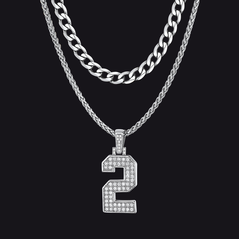 Cuban Chain & Baseball Jersey Number Layered Necklaces Set for
