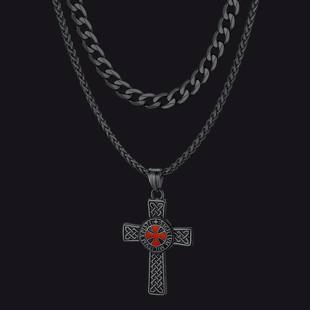 Cuban Chain & Celtic Cross Necklace Set for