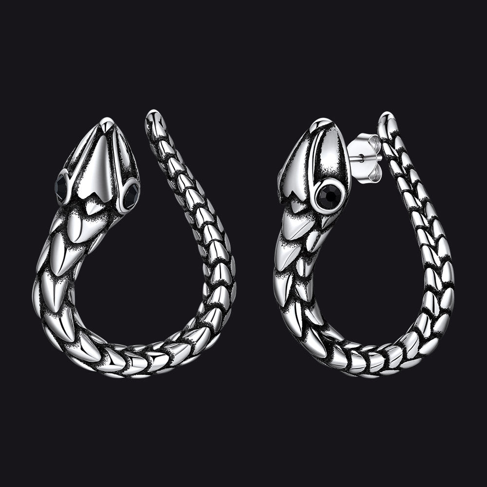 Stainless Steel Red Eye Snake Hoop Earrings for