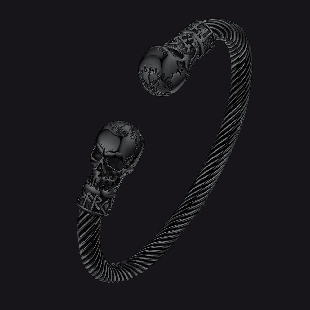 Viking Skull Cuff Bracelet Adjustable Bangle for