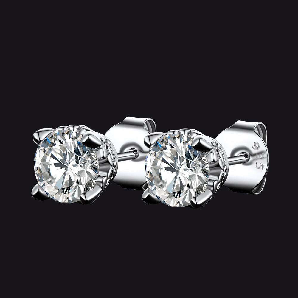1ct Moissanite Round Cut Diamond Stud Earrings for in 925 Sterling Silver