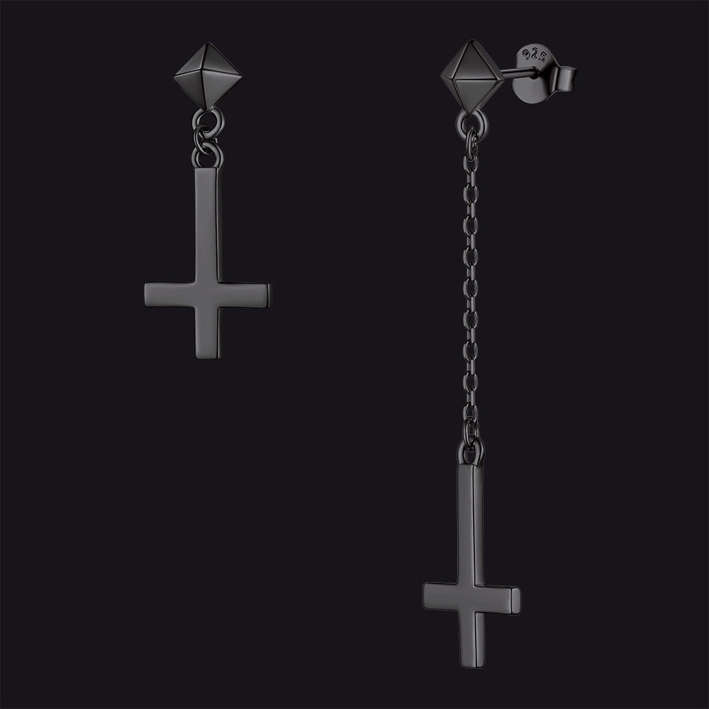 Sterling Silver Inverted Cross Dangling Stud Earrings for