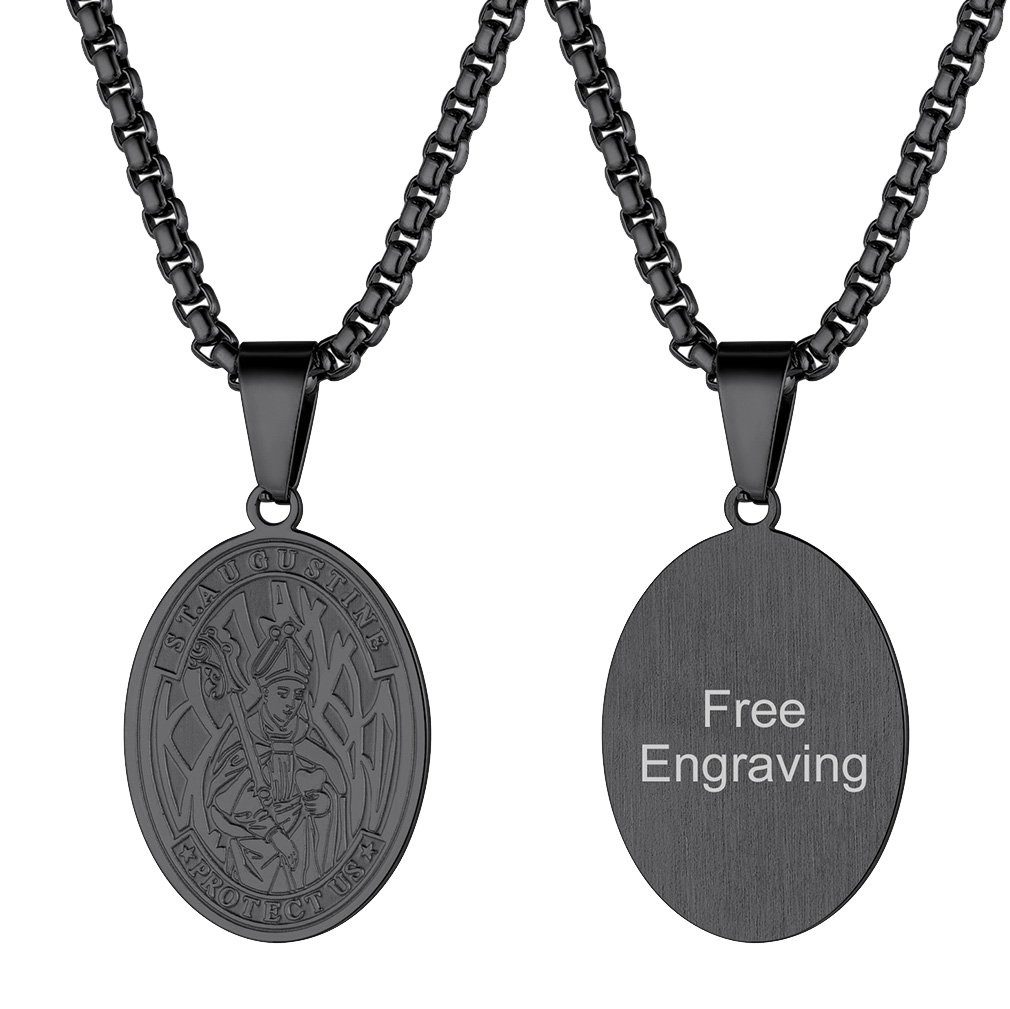 Engraved Saint Augustine Necklace Catholic Medal Necklace