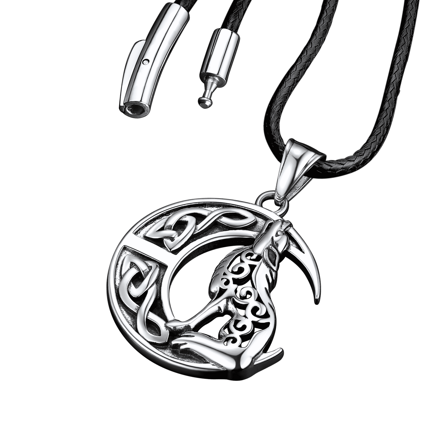 Viking Celtic Crescent Moon Wolf Necklace Pendant for