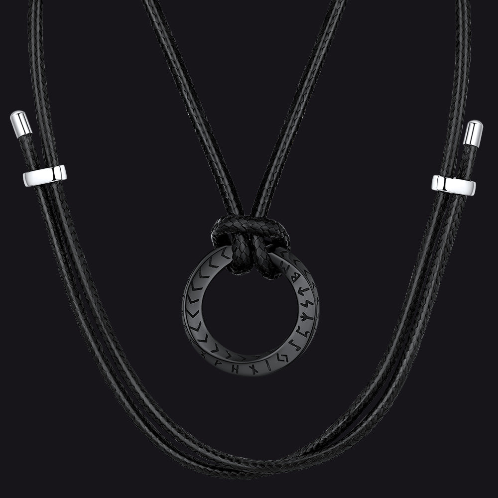 Viking Mobius Circle Leather Necklace Adjustable Leather Chain for