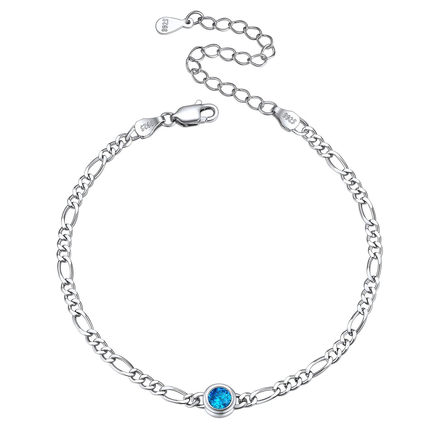 Sterling Silver 3mm Thin Chain Birthstone Bracelets for
