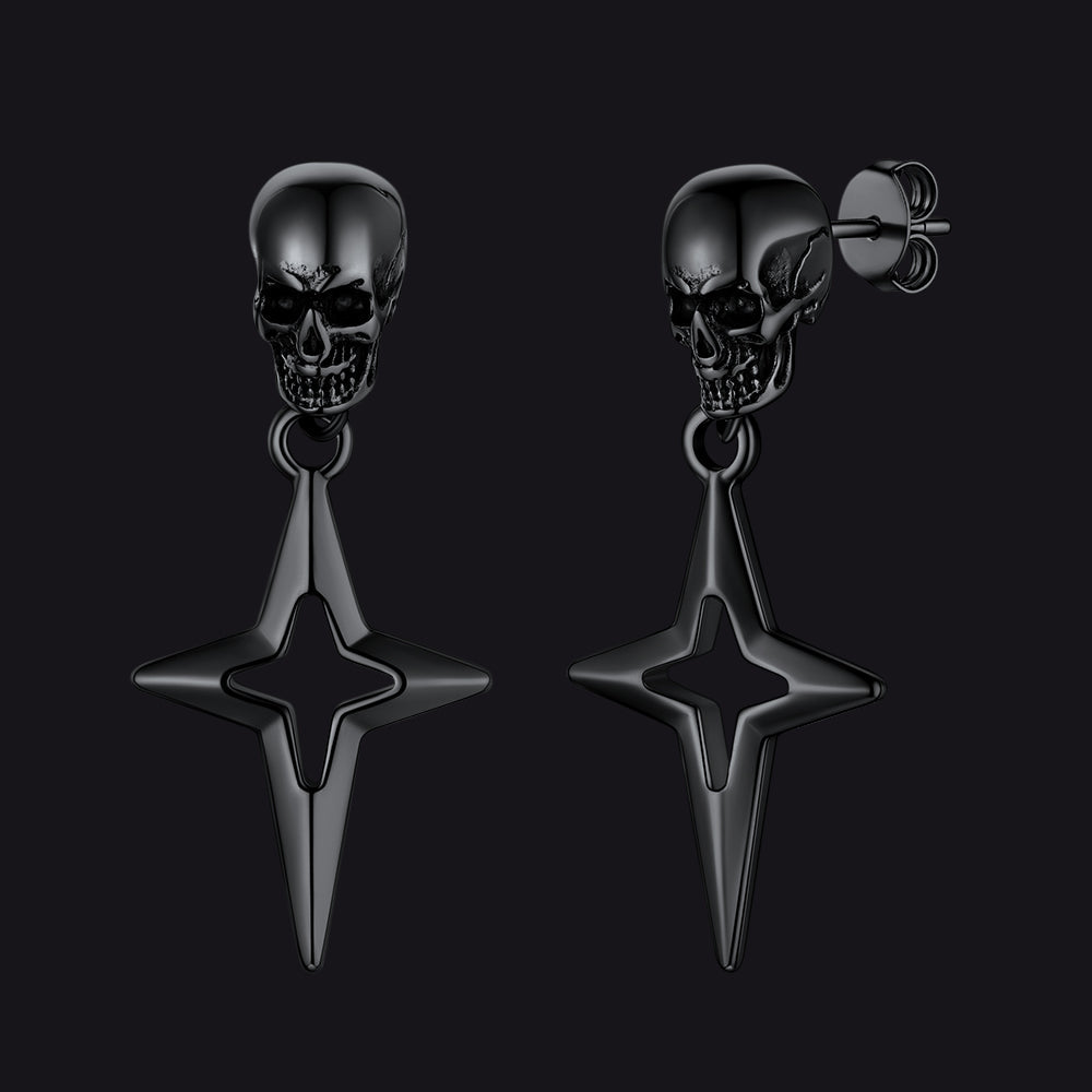 Flash Skull Dangle Stud Earrings With Cross Star for
