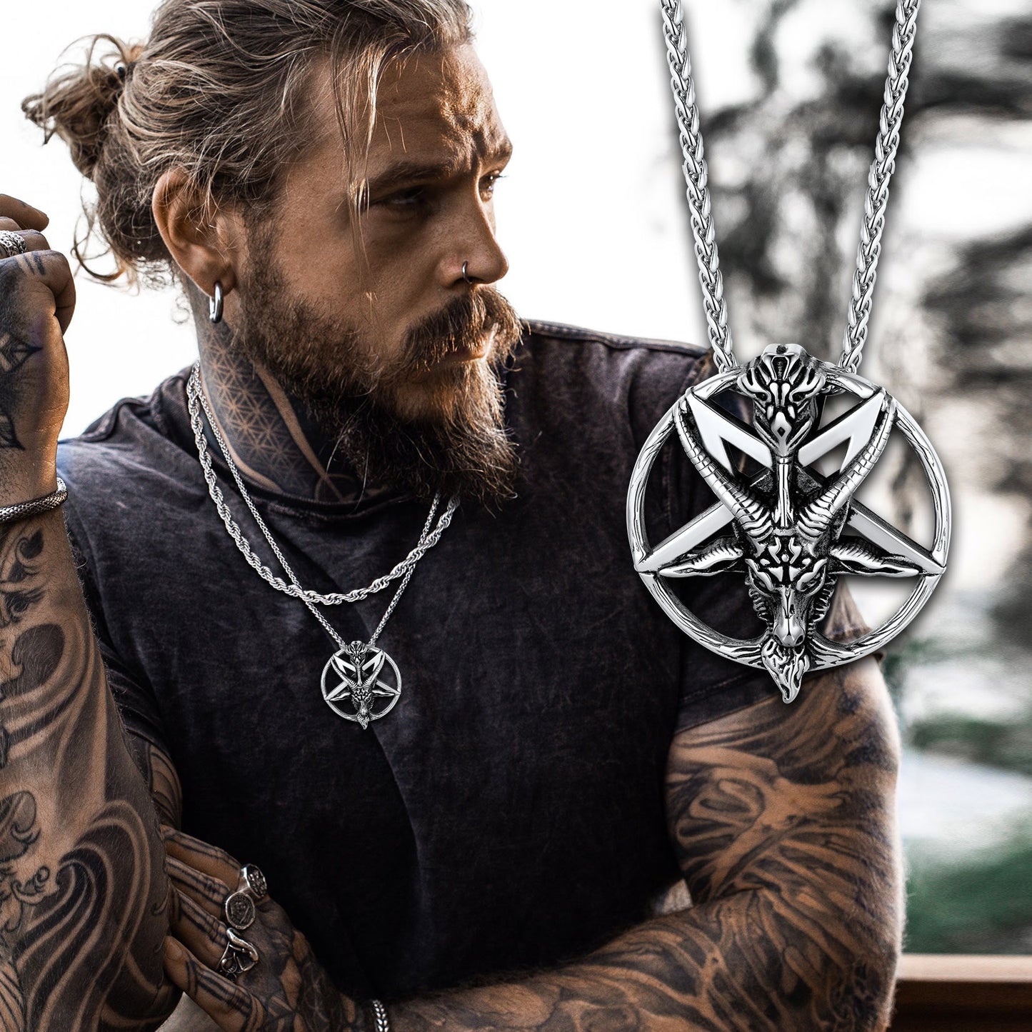 Satanic Baphomet Goat Pentagram Necklace