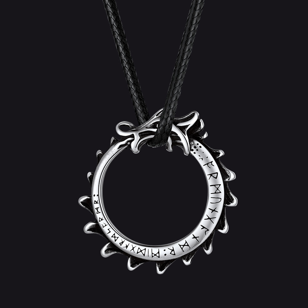 Dragon Circle Necklace With Leather Chain for