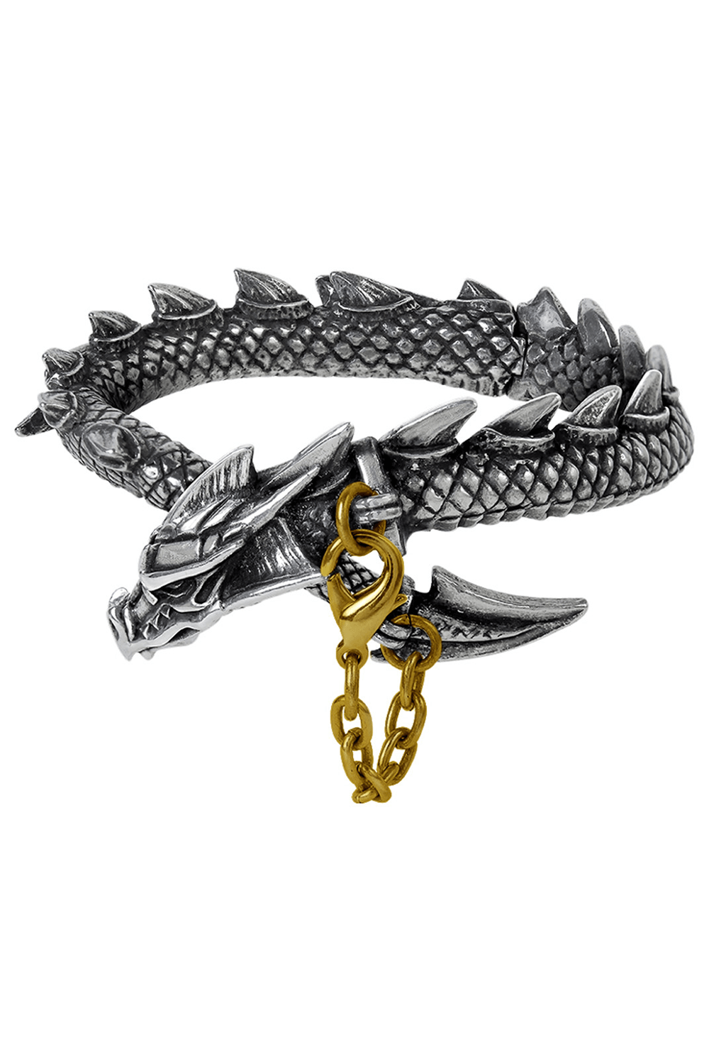 Antiqued Pewter Dragon Bracelet With Brass Safety Chain