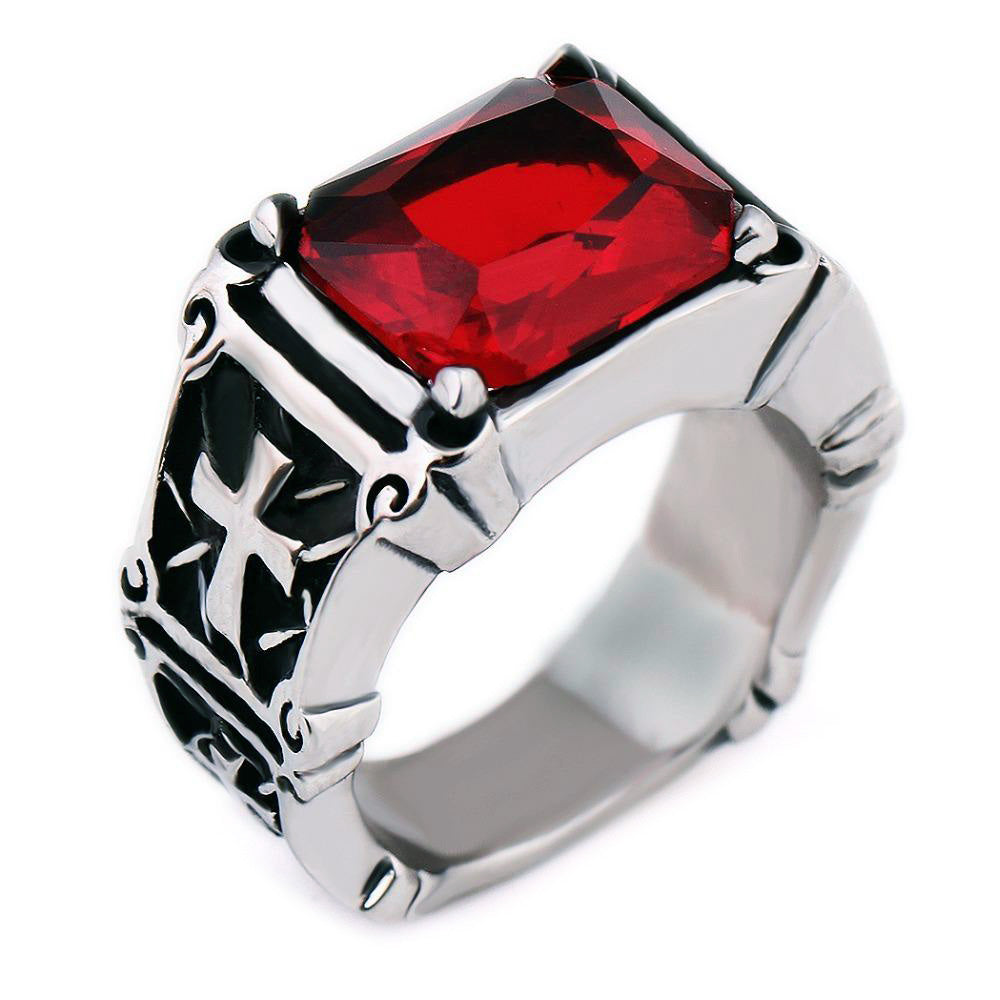 Biker 316l Stainless Steel Ring With Big Red Cz Zircon / Rock Style Jewelry / Aesthetic Outfits