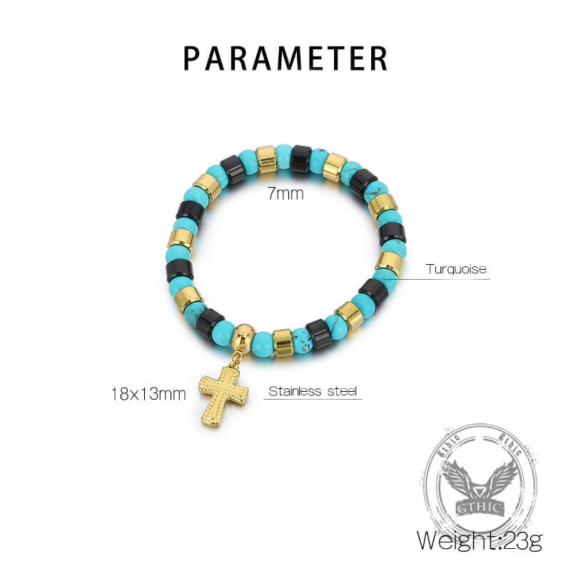 Colorful Turquoise Stainless Steel Cross Bracelet