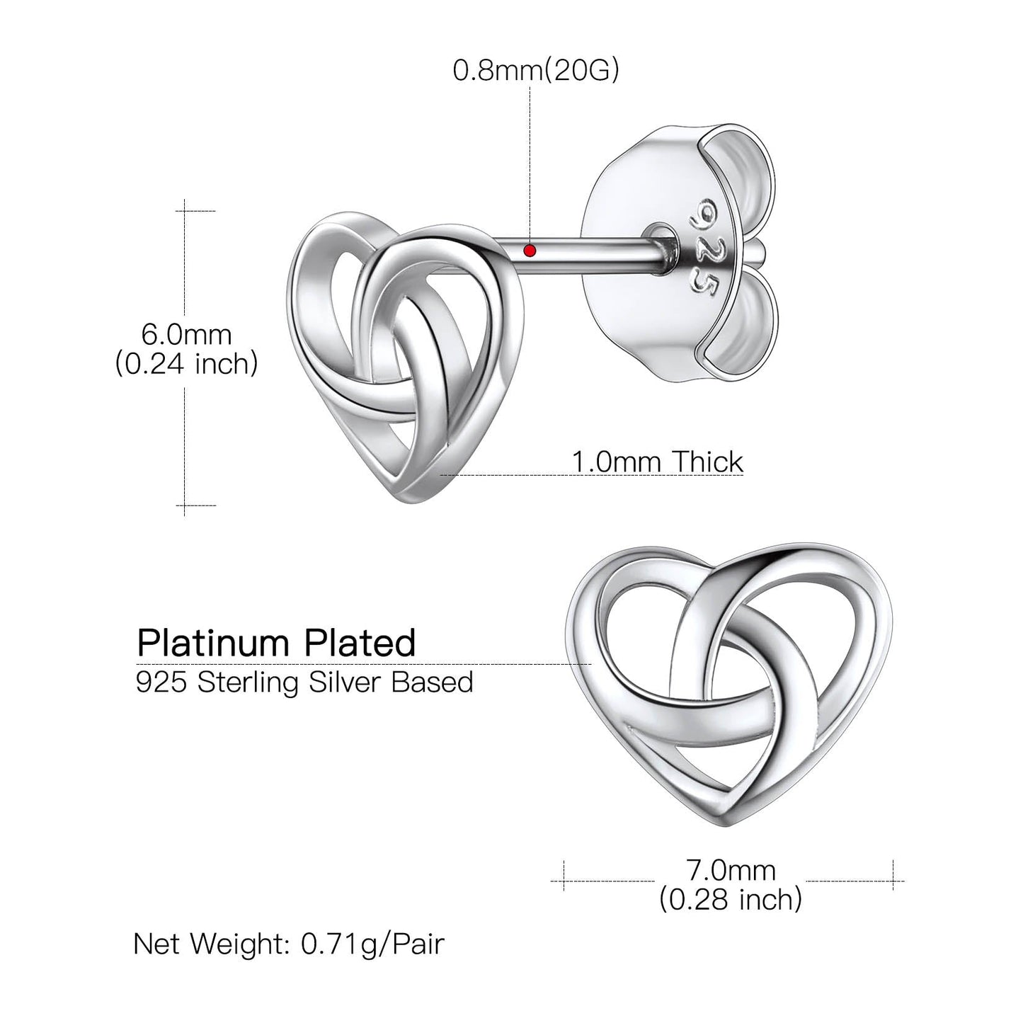 Sterling Silver Celtic Knot Heart Stud Earrings for Girl