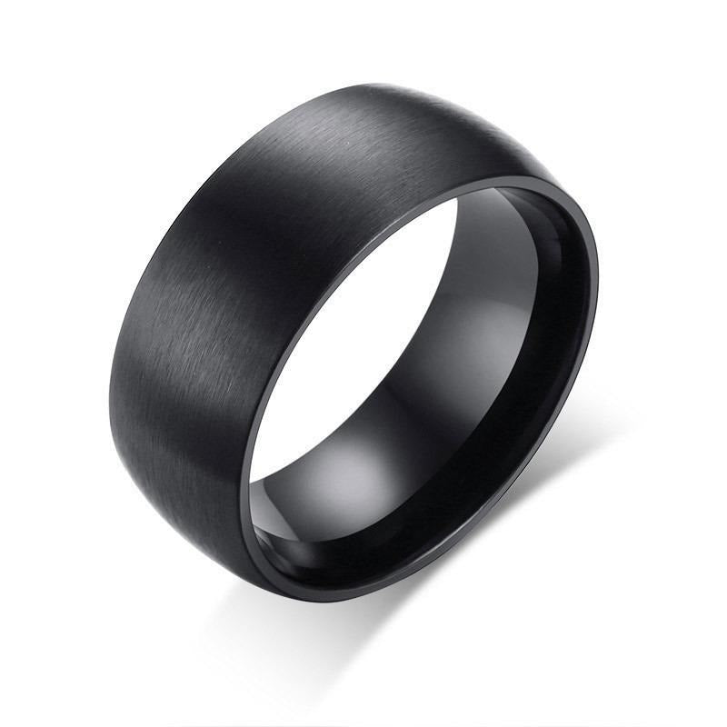 Classic Black Stainless Steel Ring / 8mm Matte Finish Engagement Ring / Cool Rings