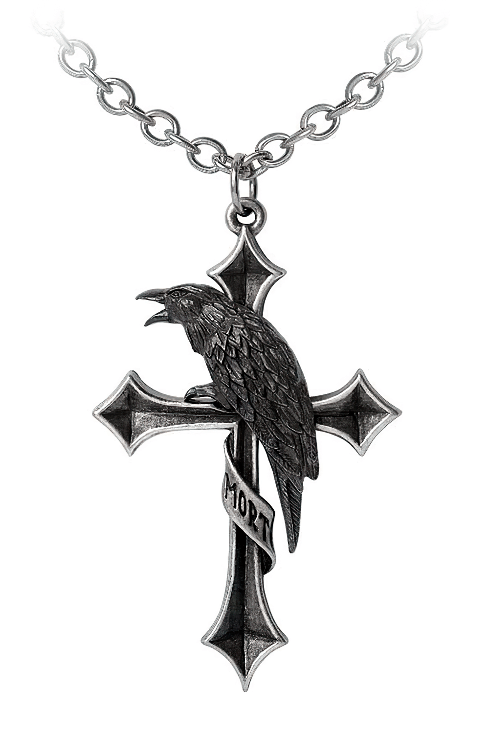 Cross of the Raven Pendant With Antique Silver Chain