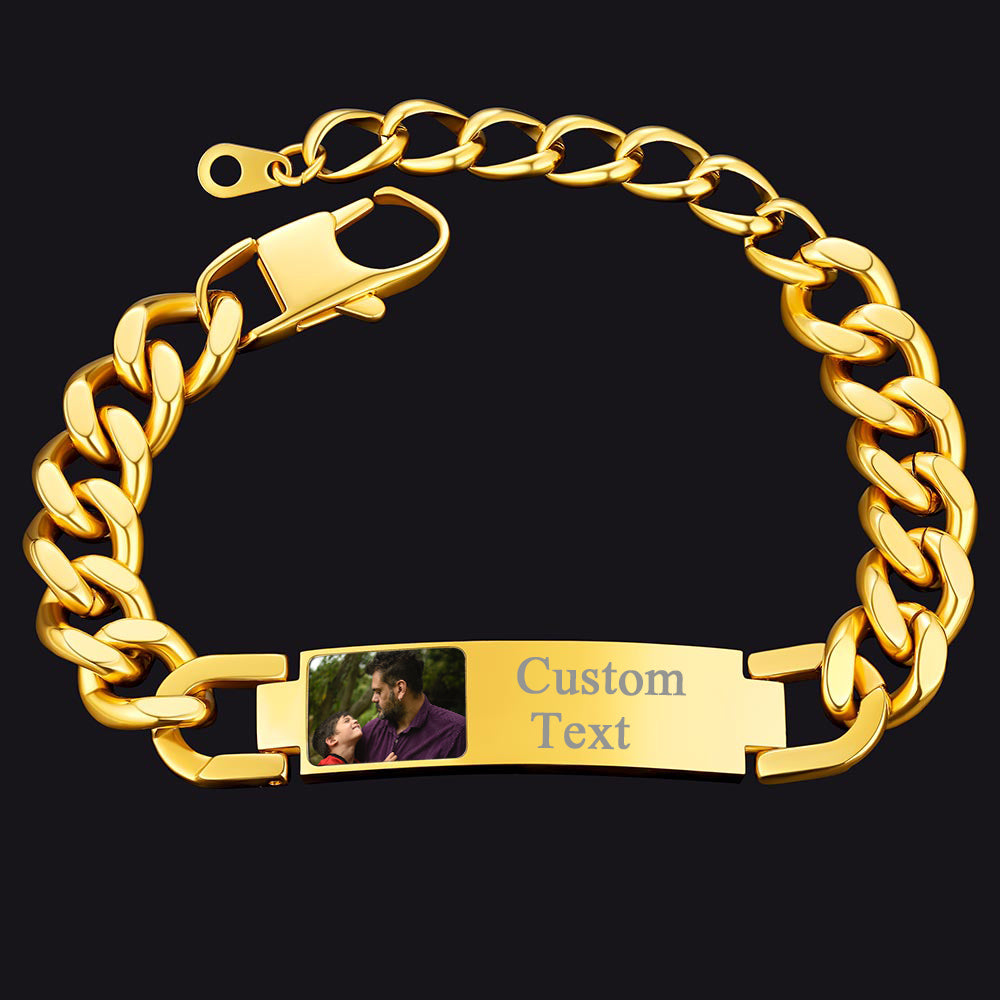 Personalized Nameplate Cuban Link Chain Bracelet With Picture for