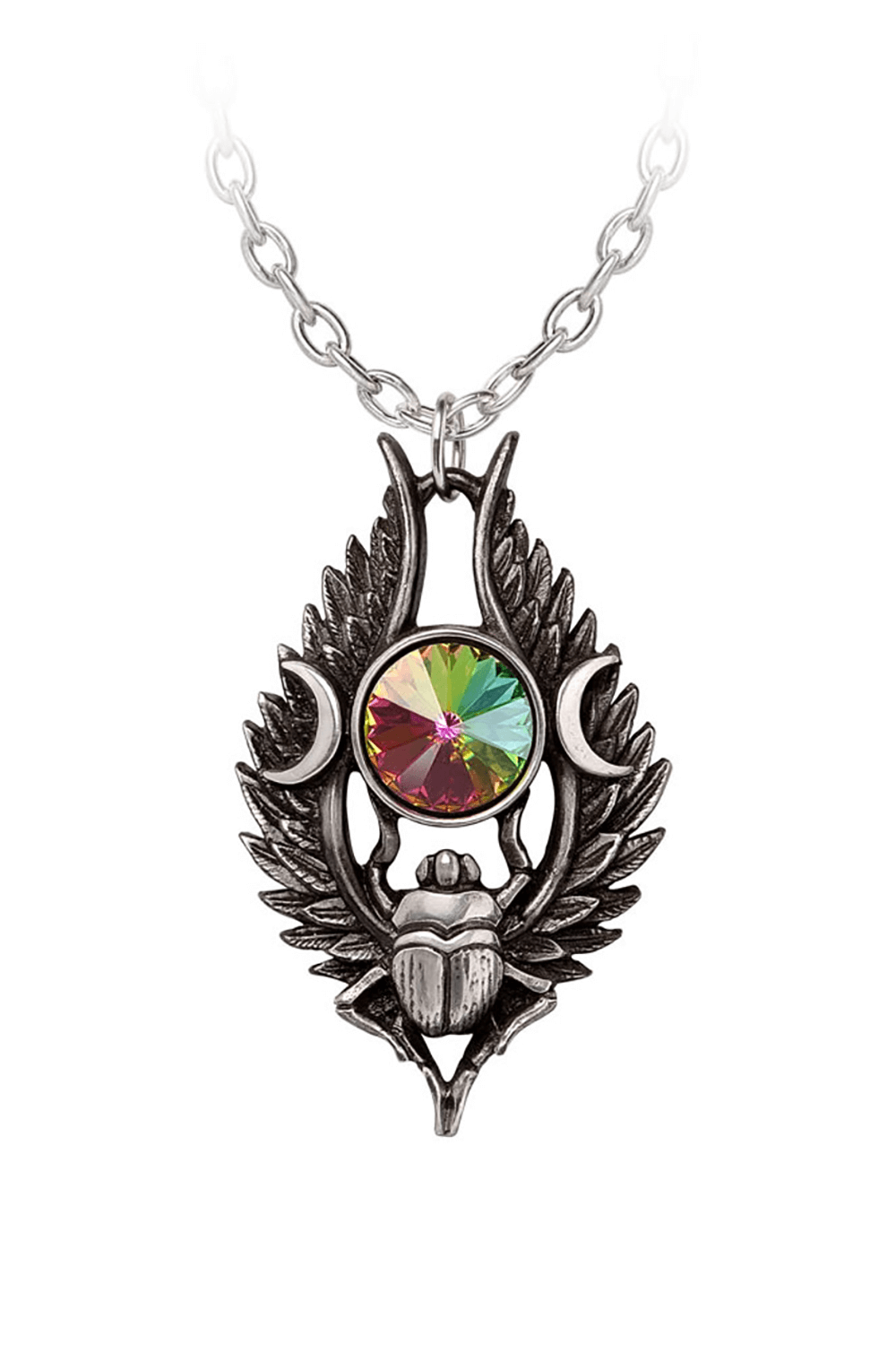 Egyptian Scarab Pendant With Crystal and Moon Motifs