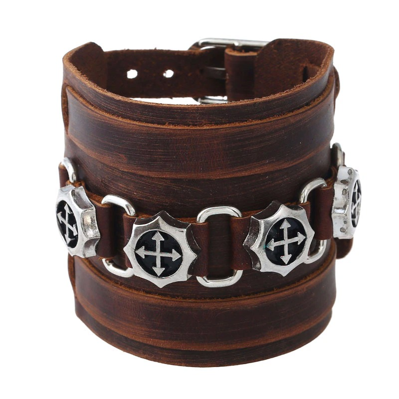 Brown Wide Genuine Leather Bracelet / Punk Wristband for and
