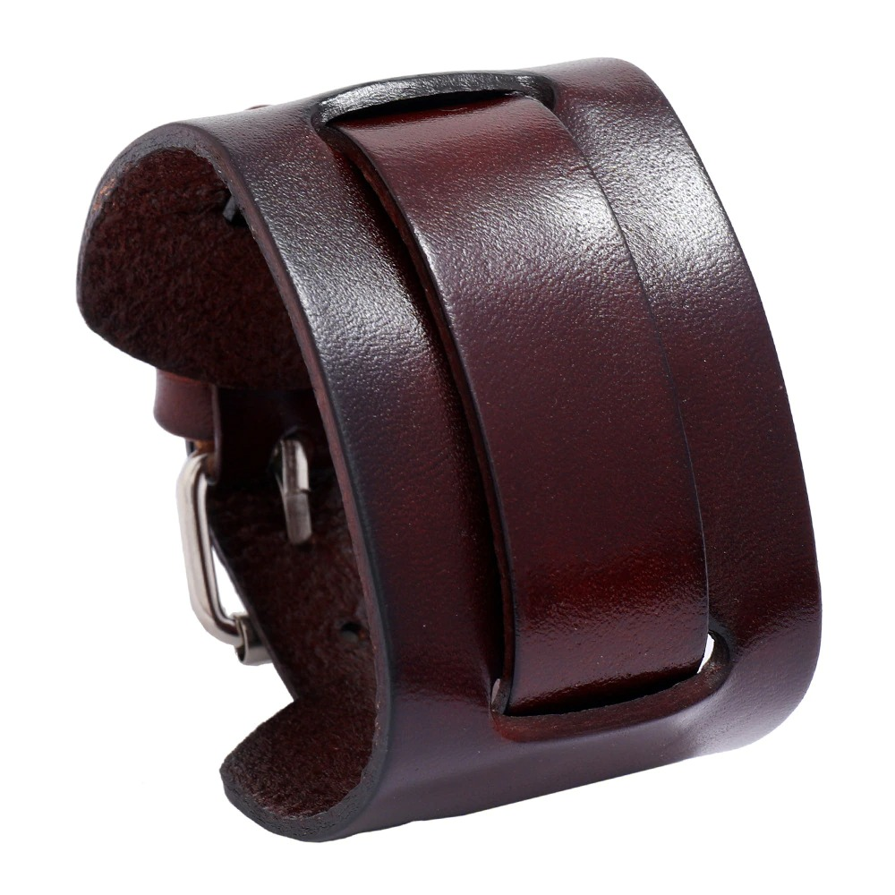 Wide Genuine Leather Bracelet / Brown Black Cuff Bracelets / Punk Wristbands