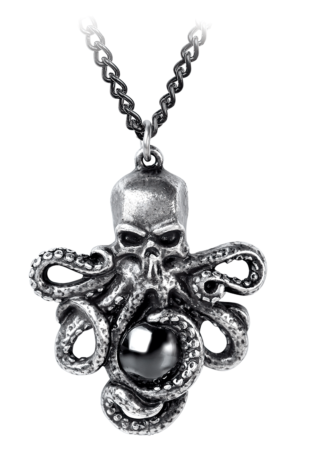Gothic Octopus Skull Pendant With Graphite Stone