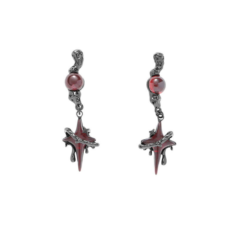 Gothic Thorns Four-pointed Star Alloy Stud Earrings