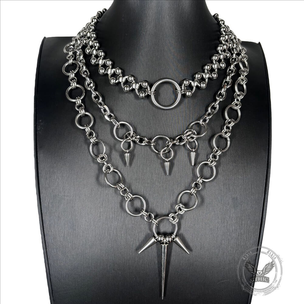 Hip-hop Punk Spiked Multi-layered Stainless Steel Necklace