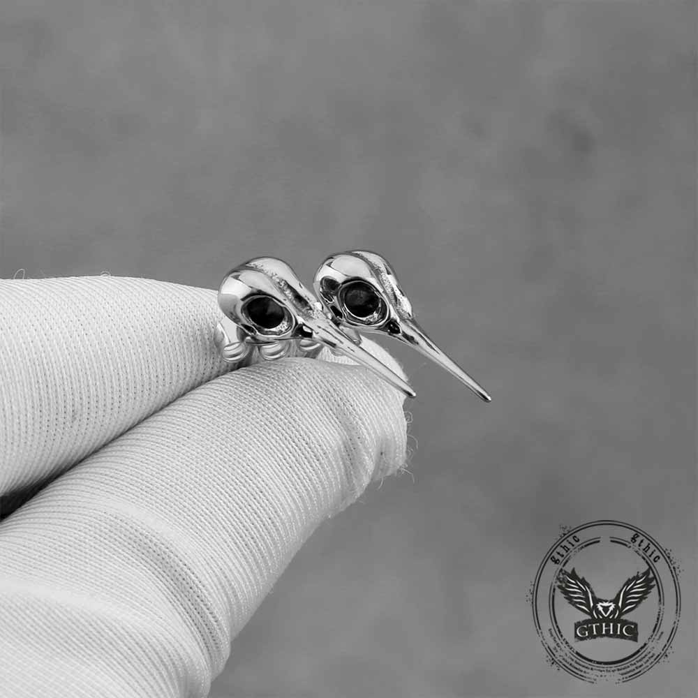Punk Crow Skull Stainless Steel Stud Earrings