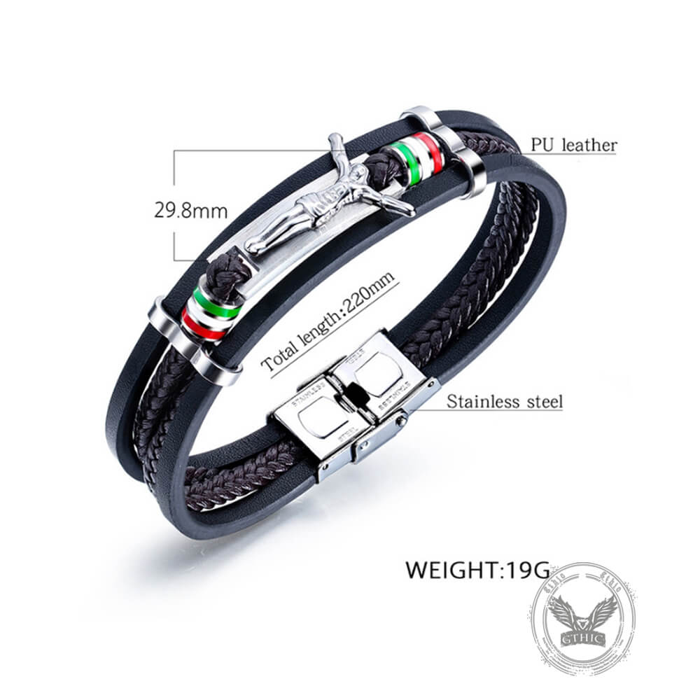 Punk Jesus Suffering Leather Woven Stainless Steel Bracelet