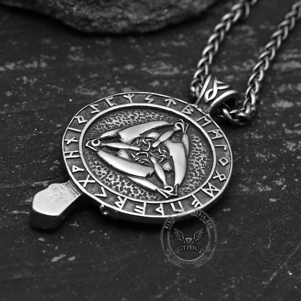 Raven and Triskele Stainless Steel Viking Pendant