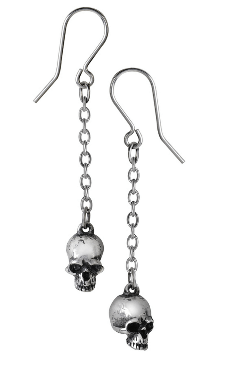 Skull Dangle Earrings With Silver Plated Earwires